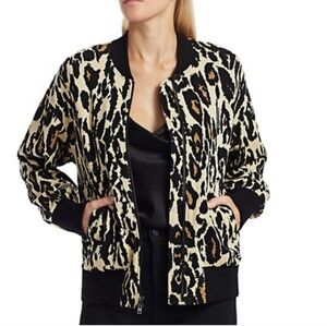 Diane Von Furstenberg Leopard Zip Up Sweater Xs